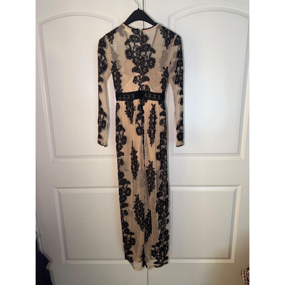 Altar'd State Black Floral Embroidered Mesh Maxi Dress Nude Long Sleeve XS - Picture 3 of 3